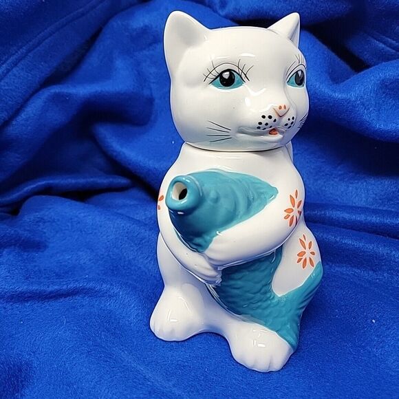 Lucky Cat Mini Teapot w/ Koi Fish Ceramic Kitten Crackle Barrel Exclusive 11oz - Picture 3 of 13